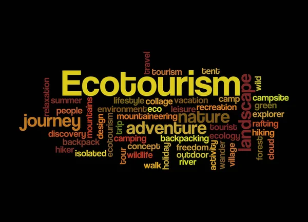 Word Cloud Ecotourism Koncepció Elszigetelt Fekete Háttérrel — Stock Fotó