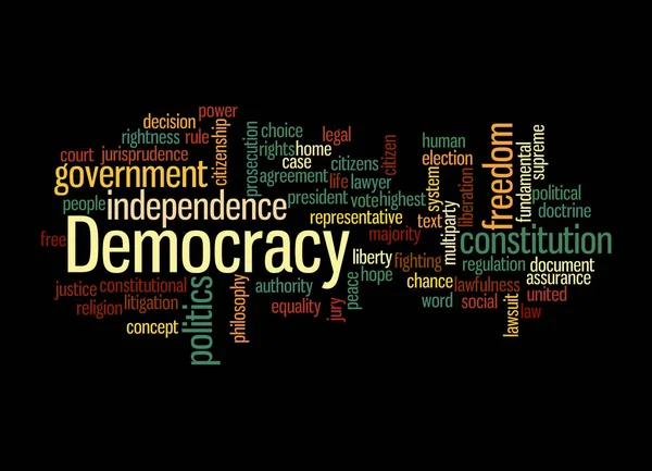 Word Cloud Democracy Koncepció Elszigetelt Fekete Alapon — Stock Fotó