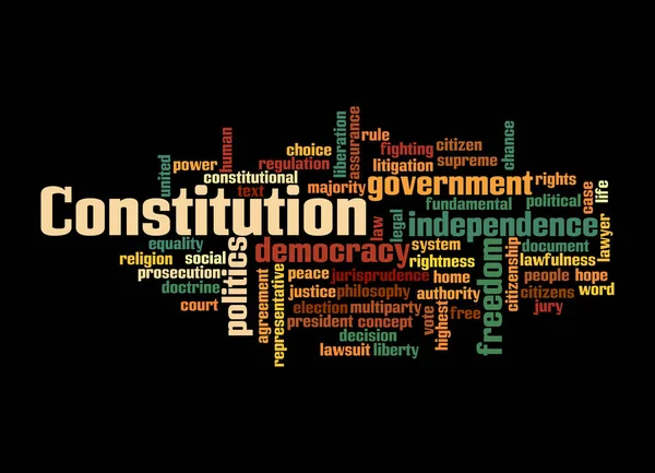 黒の背景に隔離された憲法の概念を持つWordのクラウド — ストック写真