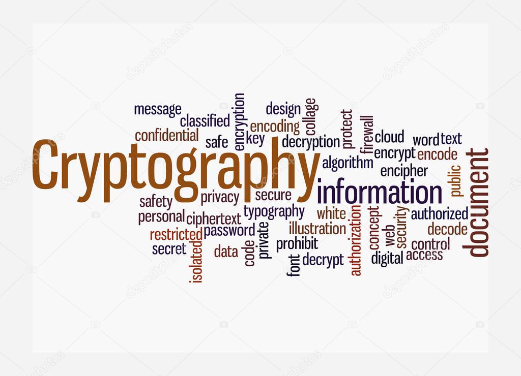 Word Cloud with CRYPTOGRAPHY concept, isolated on a white background.