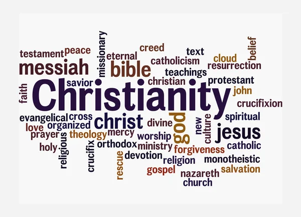 白い背景に隔離されたキリスト教の概念を持つワードクラウド ストック写真