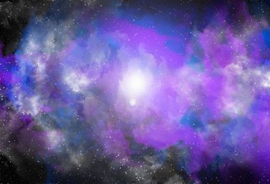 Yıldız tozu ve parlayan yıldızlarla dolu bir arka plan. Gerçekçi kainat ve renkli nebula. Renkli galaksi. 3d illüstrasyon.