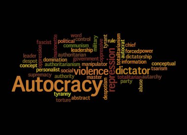 Kelime Bulutu kara arka planda izole edilmiş AUTOCRACY kavramına sahip.
