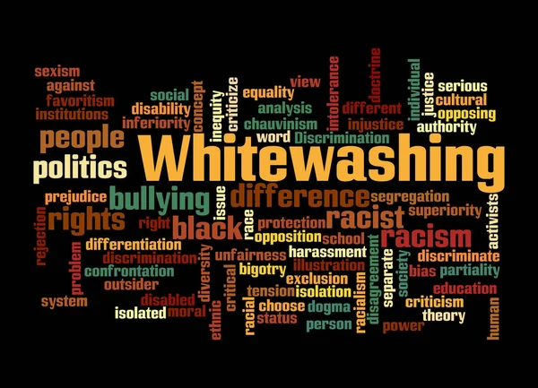 Word Cloud Whitewashing Koncepció Elszigetelt Fekete Háttérrel — Stock Fotó