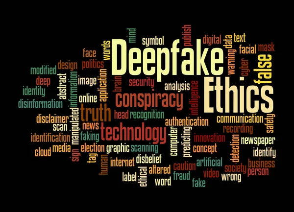 Word Cloud Deepfake Ethics Concept Isolated Black Background — Stock Photo, Image