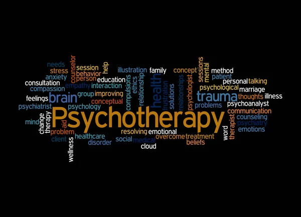 Word Cloud Концепцією Psychotherapy Ізольовано Чорному Тлі — стокове фото