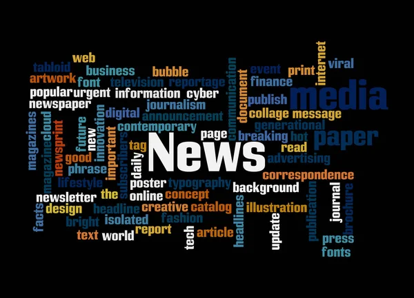 Word Cloud Konceptem News Izolované Černém Pozadí — Stock fotografie