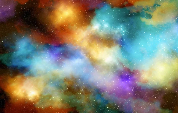 Yıldız tozu ve parlayan yıldızlarla dolu bir arka plan. Gerçekçi kainat ve renkli nebula. Renkli galaksi. 3d illüstrasyon.