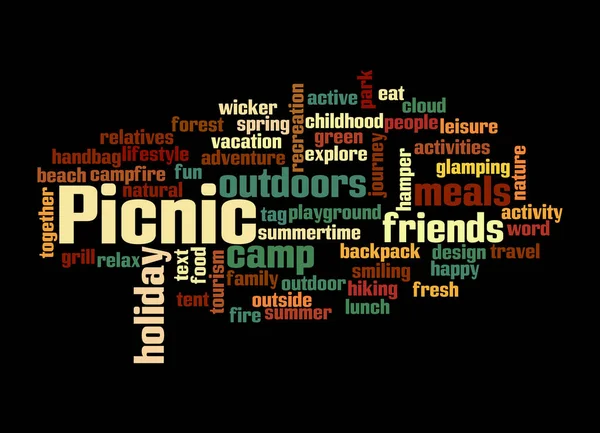 Word Cloud Com Conceito Picnic Isolado Fundo Preto — Fotografia de Stock