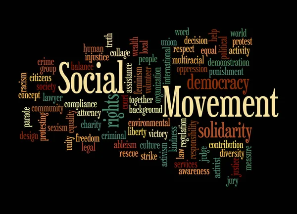 Nube Palabras Con Concepto Movimiento Social Aislado Sobre Fondo Negro — Foto de Stock