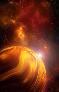 Uzaydan gelen bilinmeyen bir gezegen. Uzay nebulası. Kozmik yıldız kümesi. Dış uzay arkaplanı. 3B Görüntü.