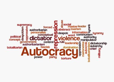 Kelime Bulutu beyaz arka planda izole edilmiş AUTOCRACY kavramına sahip.