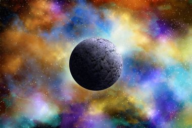 Uzaydan gelen bilinmeyen bir gezegen. Uzay nebulası. Kozmik yıldız kümesi. Dış uzay arkaplanı. 3B Görüntü.