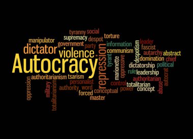 Kelime Bulutu kara arka planda izole edilmiş AUTOCRACY kavramına sahip.