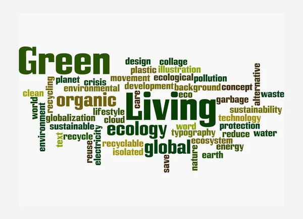 Word Cloud Zöld Living Koncepció Elszigetelt Fehér Alapon — Stock Fotó