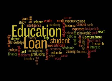 Kara arka planda izole edilmiş, Eğitim Kredisi kavramına sahip Kelime Bulutu.