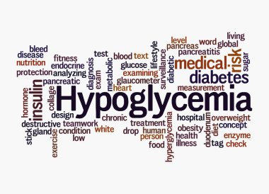 HYPOGLYCEMIA kavramına sahip Kelime Bulutu, beyaz arka planda izole.