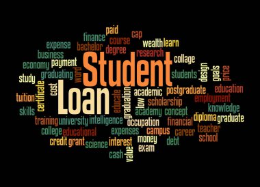 Kelime Bulutu, ÖĞRETİM kredisi kavramına sahip, siyah bir arkaplanda izole.