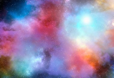 Yıldız tozu ve parlayan yıldızlarla dolu bir arka plan. Gerçekçi kainat ve renkli nebula. Renkli galaksi. 3d illüstrasyon.