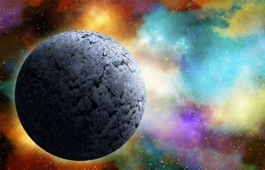 Uzaydan gelen bilinmeyen bir gezegen. Uzay nebulası. Kozmik yıldız kümesi. Dış uzay arkaplanı. 3B Görüntü.