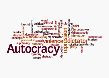 Kelime Bulutu beyaz arka planda izole edilmiş AUTOCRACY kavramına sahip.