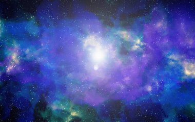 Yıldız tozu ve parlayan yıldızlarla dolu bir arka plan. Gerçekçi kainat ve renkli nebula. Renkli galaksi. 3d illüstrasyon.