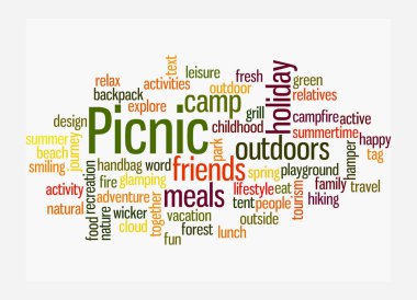 PICNIC kavramına sahip Kelime Bulutu, beyaz arka planda izole.