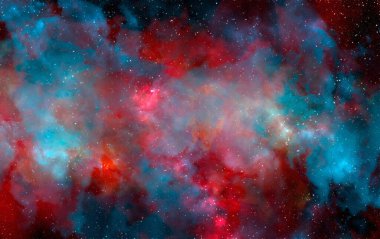 Yıldız tozu ve parlayan yıldızlarla dolu bir arka plan. Gerçekçi kainat ve renkli nebula. Renkli galaksi. 3d illüstrasyon.