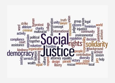 SOSYAL JUSTICE kavramına sahip Kelime Bulutu, beyaz arka planda izole.