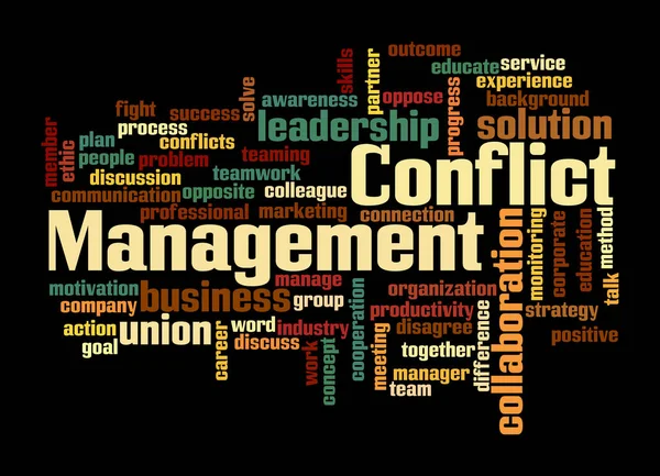 Word Cloud Com Conceito Conflict Management Isolado Fundo Preto — Fotografia de Stock