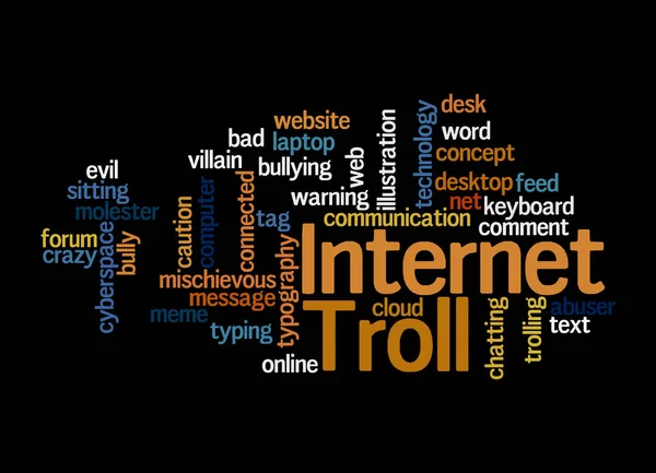 Word Cloud Konceptem Internet Troll Izolovaný Černém Pozadí — Stock fotografie