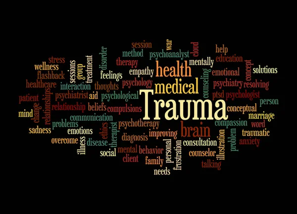 Word Cloud Trauma Concept Isolated Black Background — 图库照片