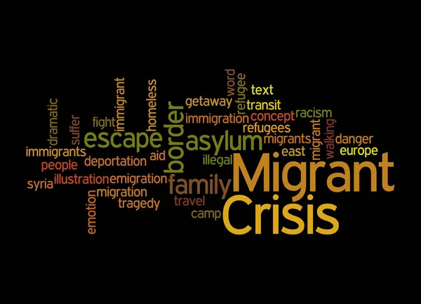 Word Cloud Koncepcją Migrant Crisis Odizolowany Czarnym Tle — Zdjęcie stockowe