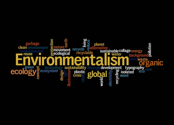 Word Cloud Environmentalism Koncepció Elszigetelt Fekete Háttérrel — Stock Fotó