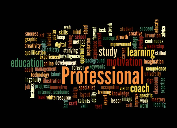 Word Cloud Med Professional Koncept Isolerad Svart Bakgrund — Stockfoto