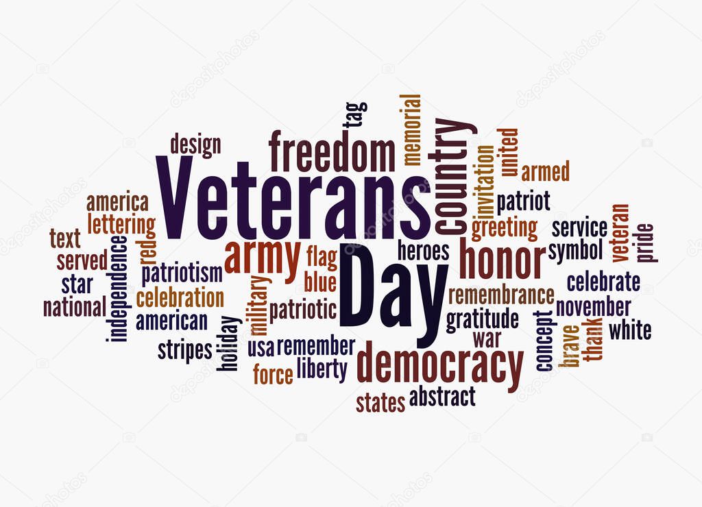 Word Cloud with VETERANS DAY concept, isolated on a white background.