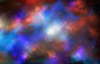 Yıldız tozu ve parlayan yıldızlarla dolu bir arka plan. Gerçekçi kainat ve renkli nebula. Renkli galaksi. 3d illüstrasyon.