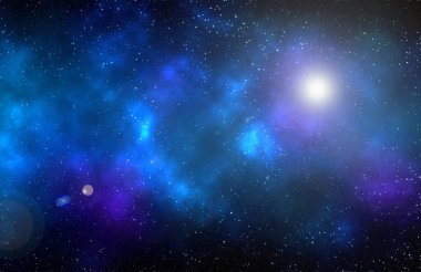 Yıldız tozu ve parlayan yıldızlarla dolu bir arka plan. Gerçekçi kainat ve renkli nebula. Renkli galaksi. 3d illüstrasyon.