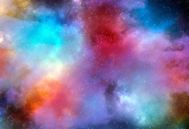 Yıldız tozu ve parlayan yıldızlarla dolu bir arka plan. Gerçekçi kainat ve renkli nebula. Renkli galaksi. 3d illüstrasyon.