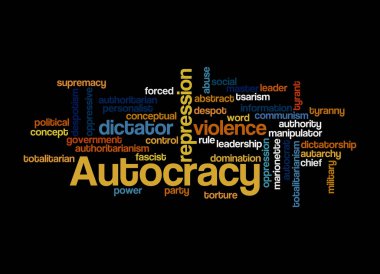 Kelime Bulutu kara arka planda izole edilmiş AUTOCRACY kavramına sahip.