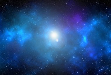 Yıldız tozu ve parlayan yıldızlarla dolu bir arka plan. Gerçekçi kainat ve renkli nebula. Renkli galaksi. 3d illüstrasyon.