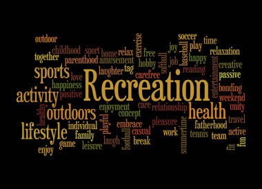 Kelime Bulutu, siyah arka planda izole edilmiş RECRECRİYON kavramı.