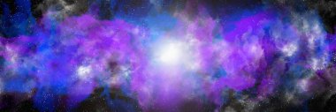 Yıldız tozu ve parlayan yıldızlarla dolu bir arka plan. Gerçekçi kainat ve renkli nebula. Renkli galaksi. 3d illüstrasyon.