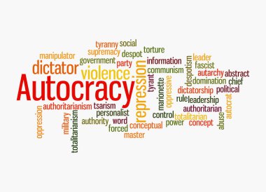 Kelime Bulutu beyaz arka planda izole edilmiş AUTOCRACY kavramına sahip.