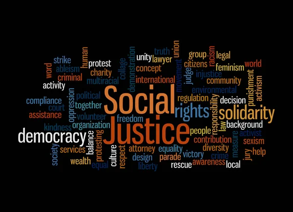 Word Cloud Concept Justice Social Izolat Fundal Negru — Fotografie, imagine de stoc
