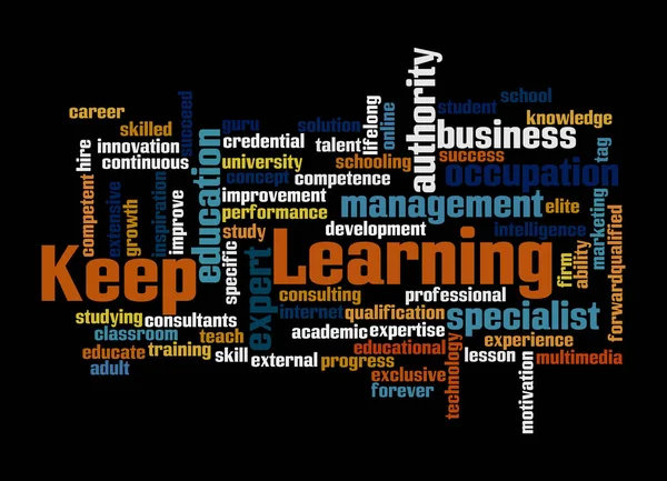 Word Cloud Koncepcją Keep Learning Odizolowany Czarnym Tle — Zdjęcie stockowe