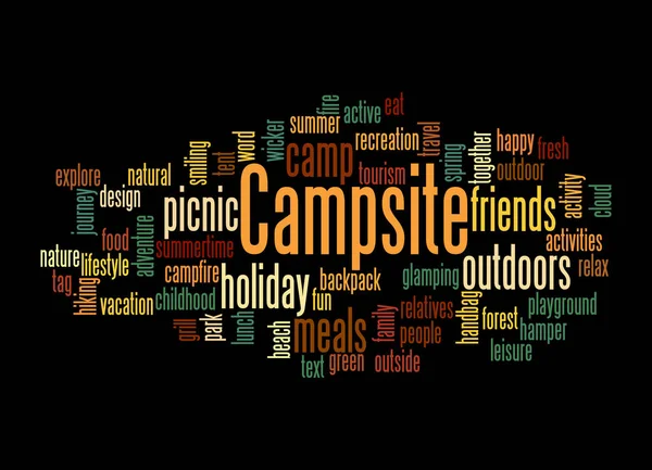 Word Cloud Com Conceito Campsite Isolado Fundo Preto — Fotografia de Stock