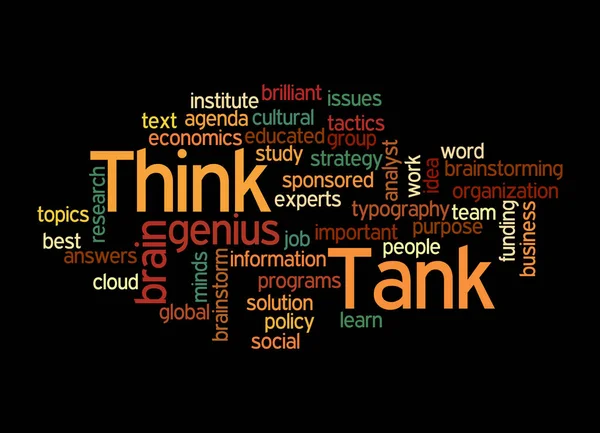 Word Cloud Med Think Tank Koncept Isolerad Svart Bakgrund — Stockfoto