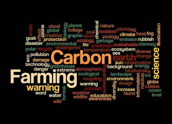 Carbon Farming Kavramına Sahip Kelime Bulutu Siyah Bir Arkaplanda Izole — Stok fotoğraf