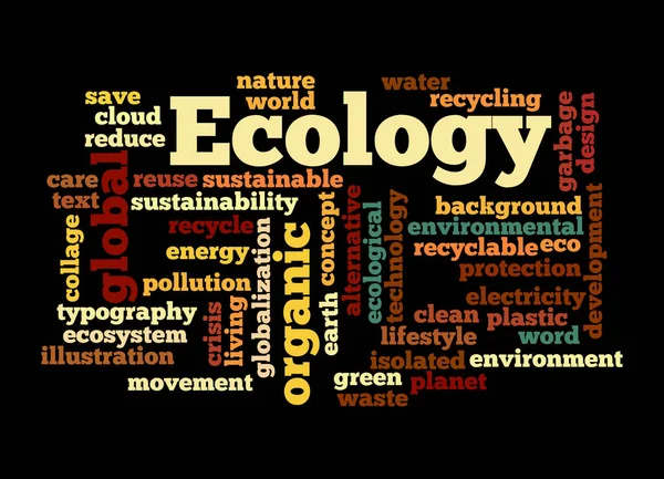 Word Cloud Ecology Concept Απομονωμένο Μαύρο Φόντο — Φωτογραφία Αρχείου